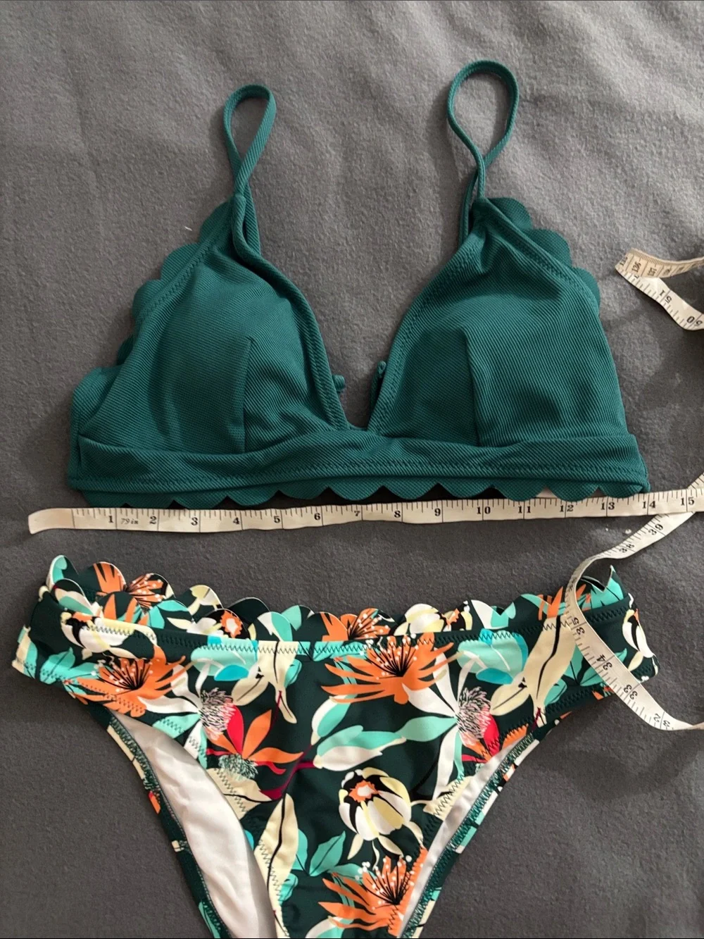 Scallop Trim Tropical Floral Bikini Set Green Medium